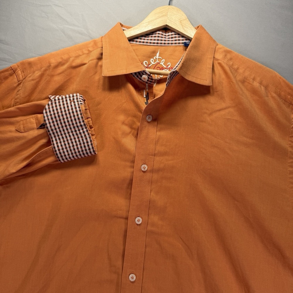 Robert Graham Shirt Mens 2XL Orange Button Up Long Sleeve Flip Cuff Party Dad